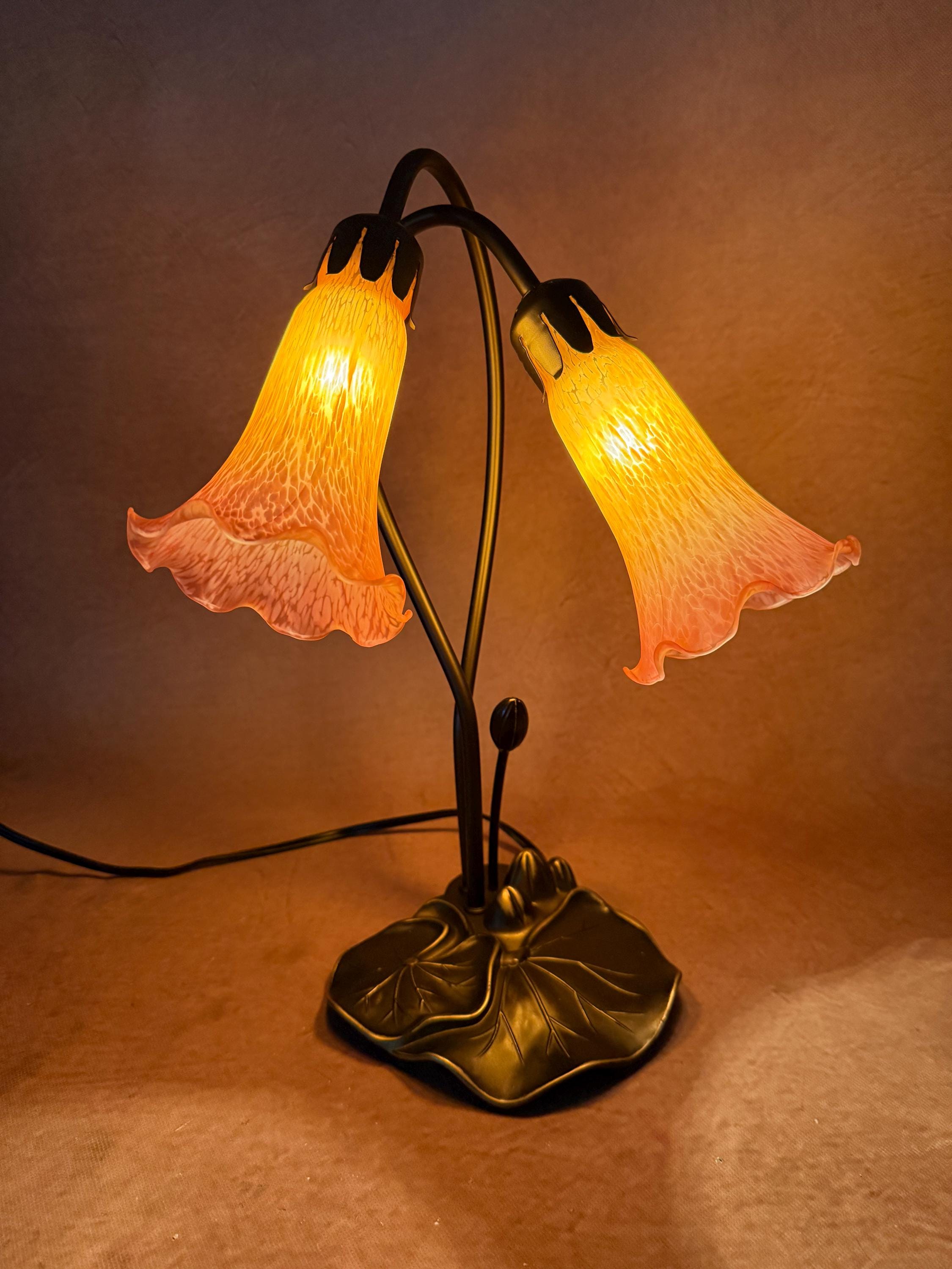 U2Antique Pond Lily Flower Stained Glass Table Lamp 16in