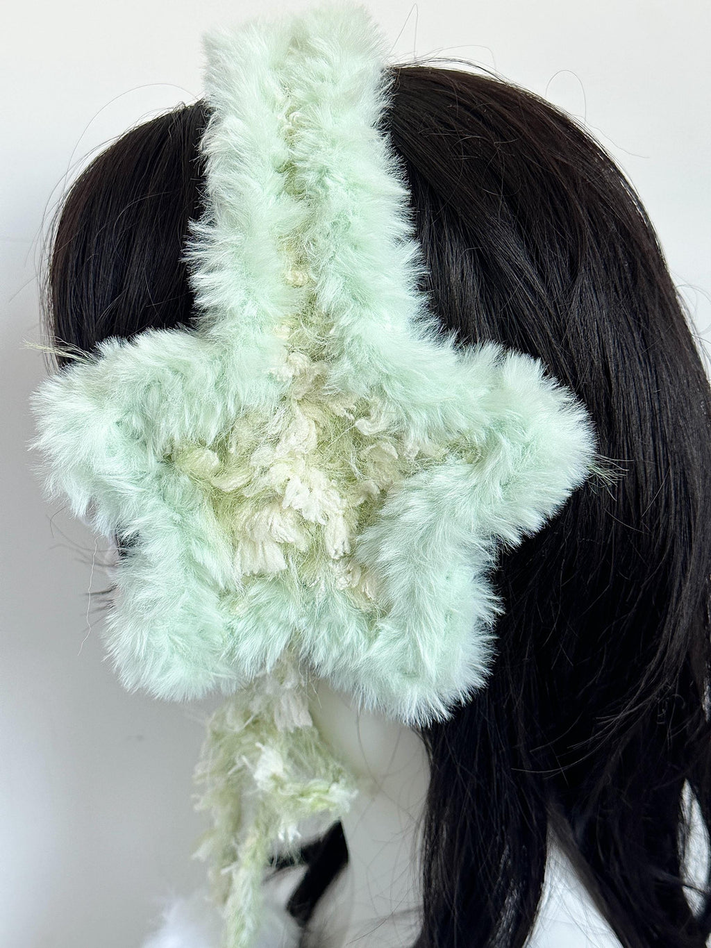 StellarPride Handmade Mint Green Star Earmuffs Plush Yarn Winter Hair Accessory