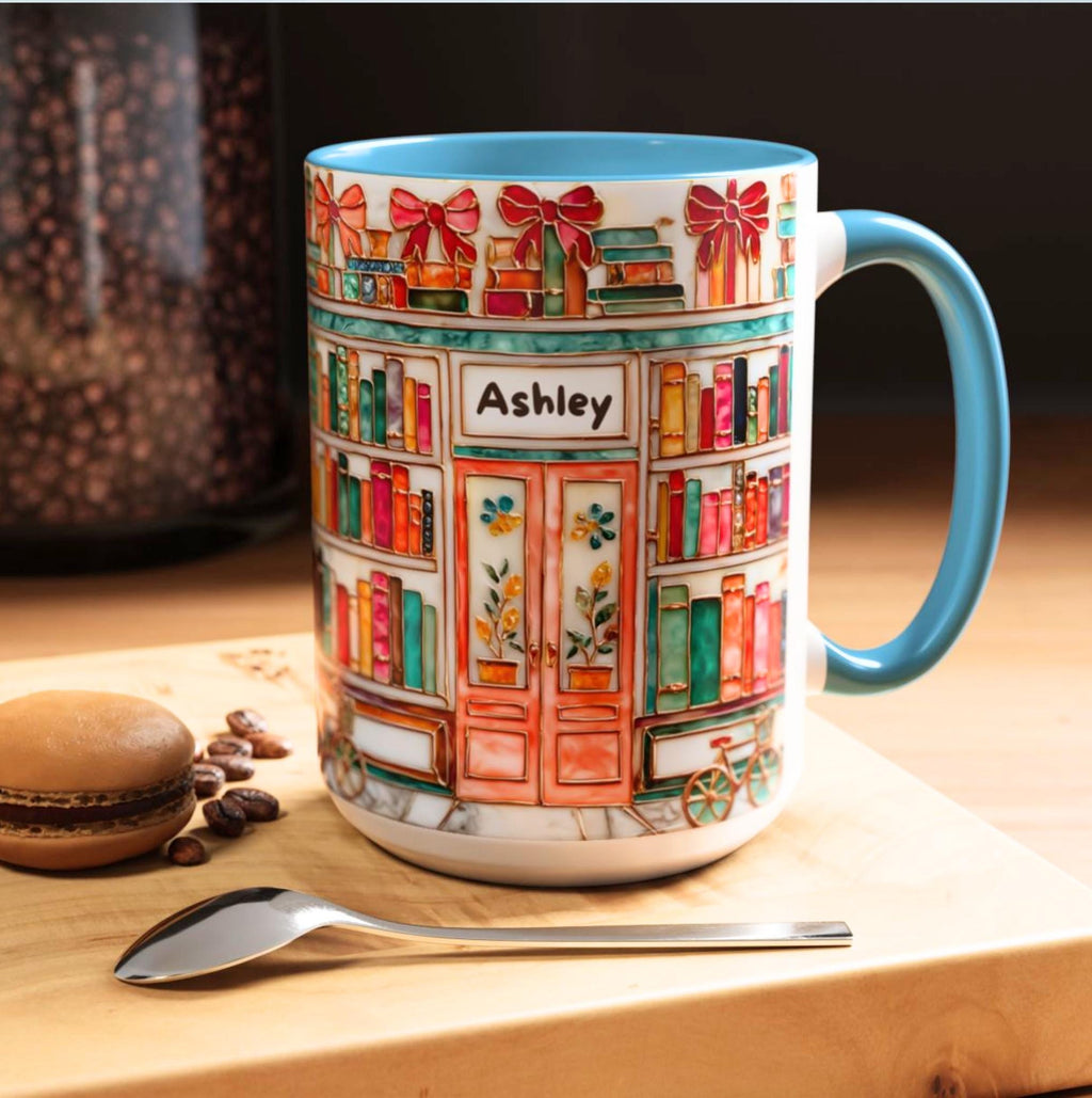LELORESTORE Floral Bookshelf Bookish Mug Stained Glass Ceramic Coffee Cup