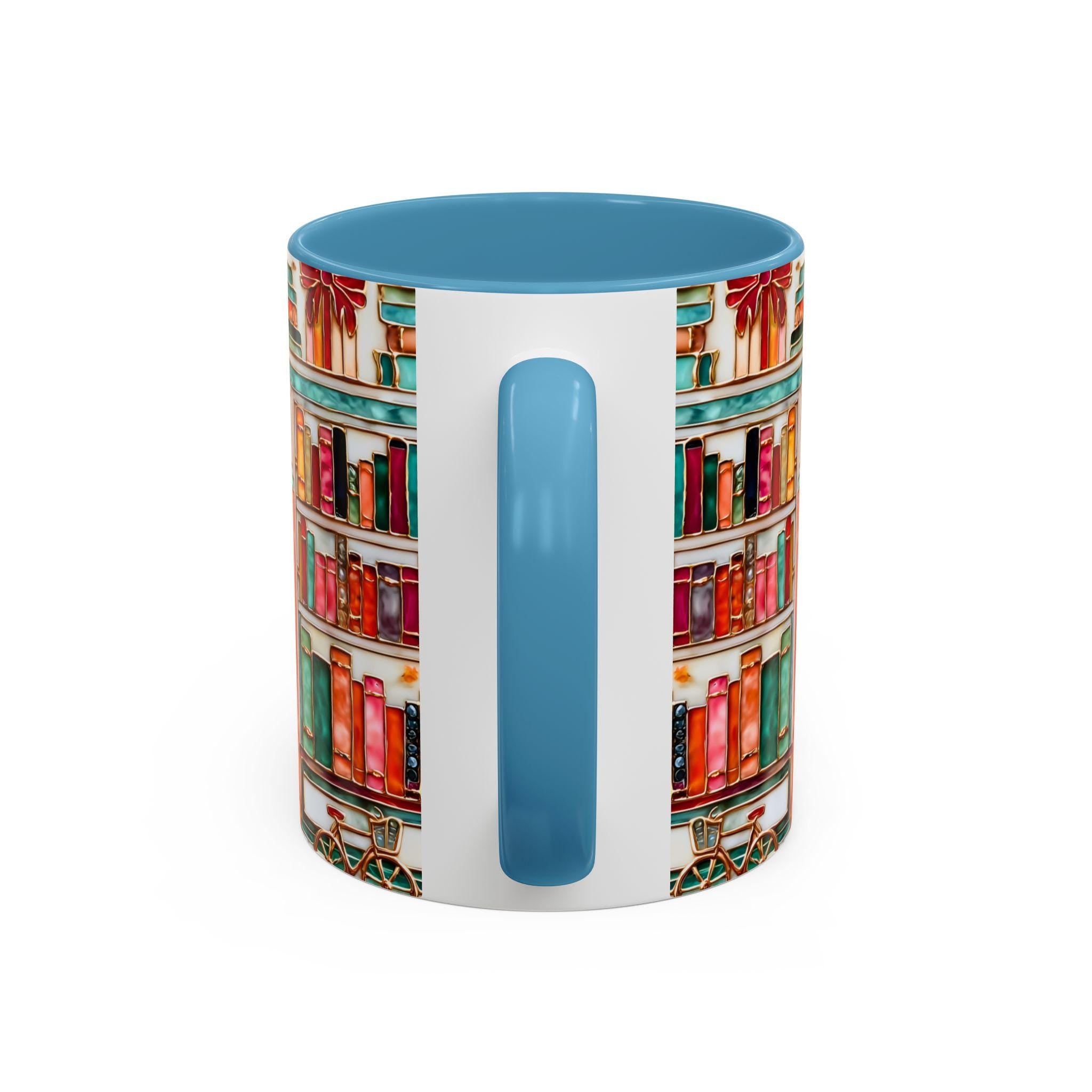LELORESTORE Floral Bookshelf Bookish Mug Stained Glass Ceramic Coffee Cup