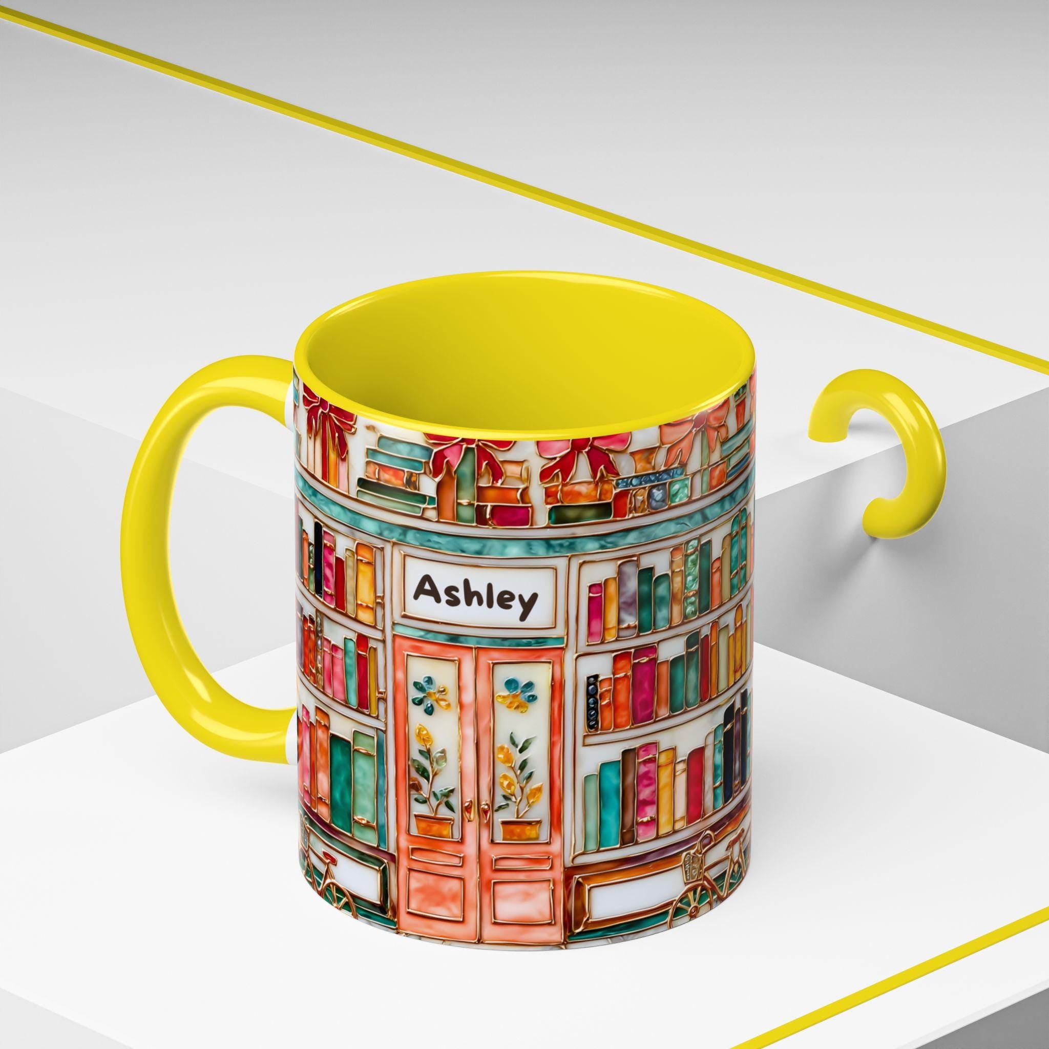 LELORESTORE Floral Bookshelf Bookish Mug Stained Glass Ceramic Coffee Cup