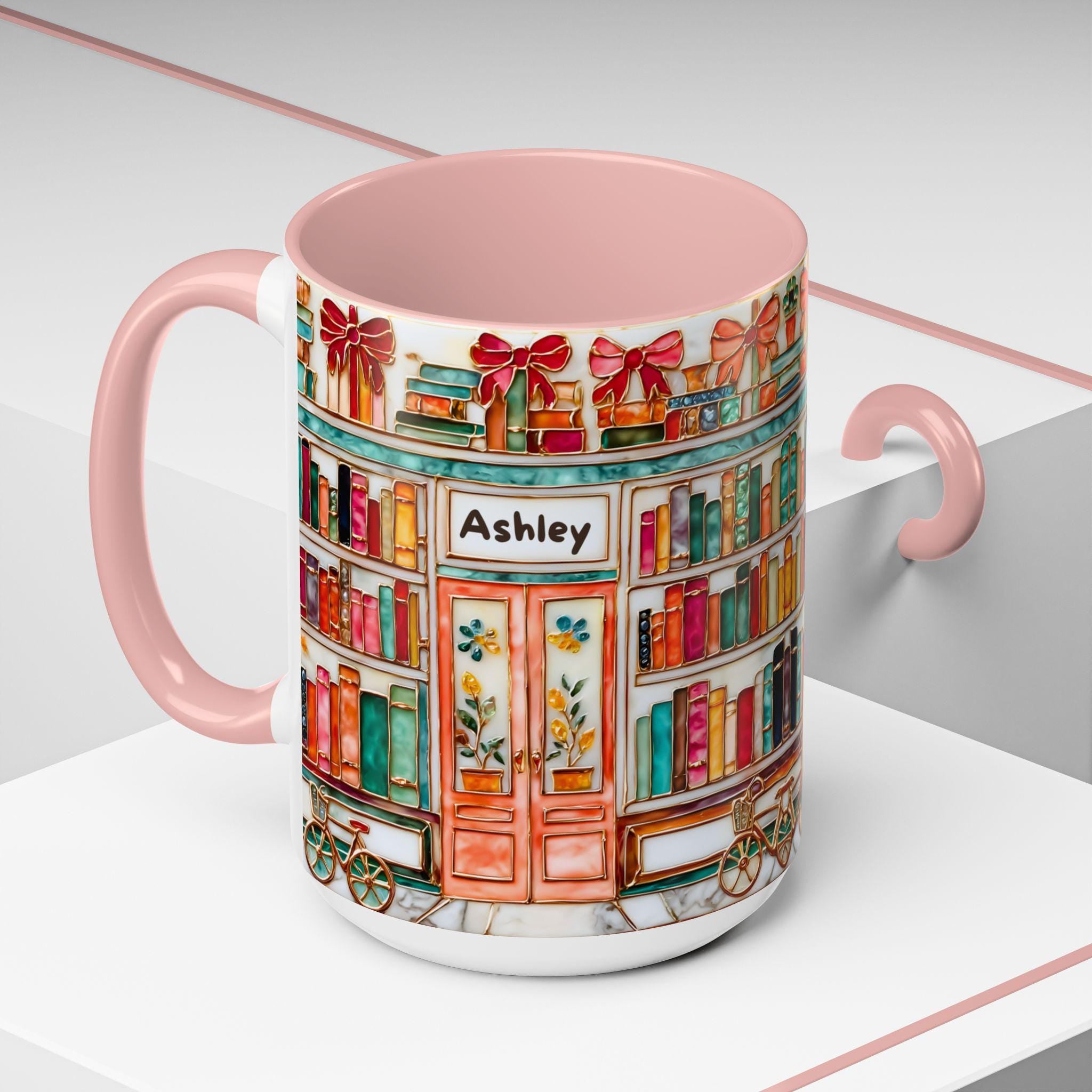 LELORESTORE Floral Bookshelf Bookish Mug Stained Glass Ceramic Coffee Cup