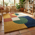 RugverseCreations Bauhaus Geometric Hand Tufted Wool Rug Navy Mustard Rust