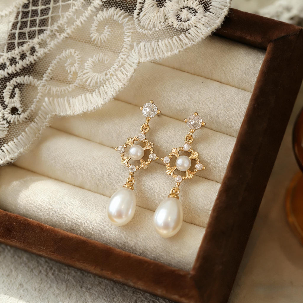 EcloraTreasures Freshwater Pearl Drop Earrings 7mm Gold Tone Bridal