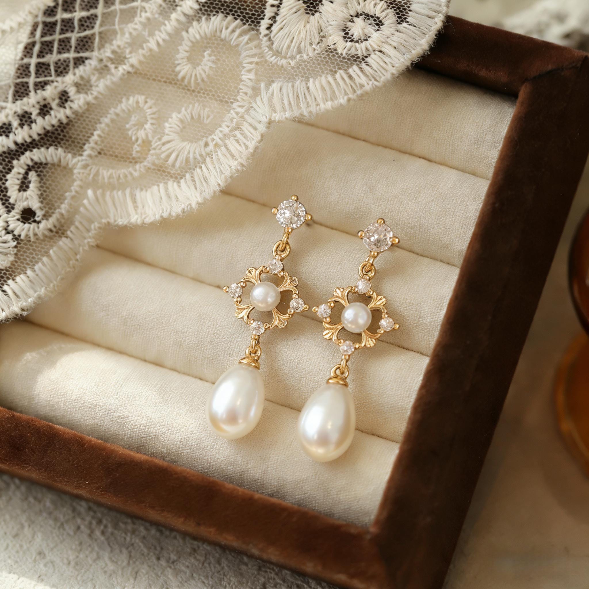 EcloraTreasures Freshwater Pearl Drop Earrings 7mm Gold Tone Bridal