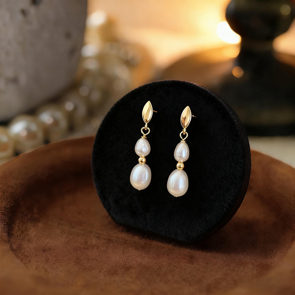EcloraTreasures Freshwater Pearl Drop Earrings Hypoallergenic Bridal Jewelry