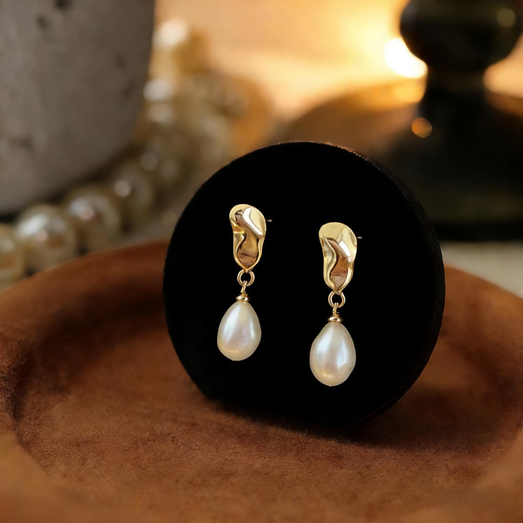 EcloraTreasures Gold Baroque Freshwater Pearl Drop Earrings