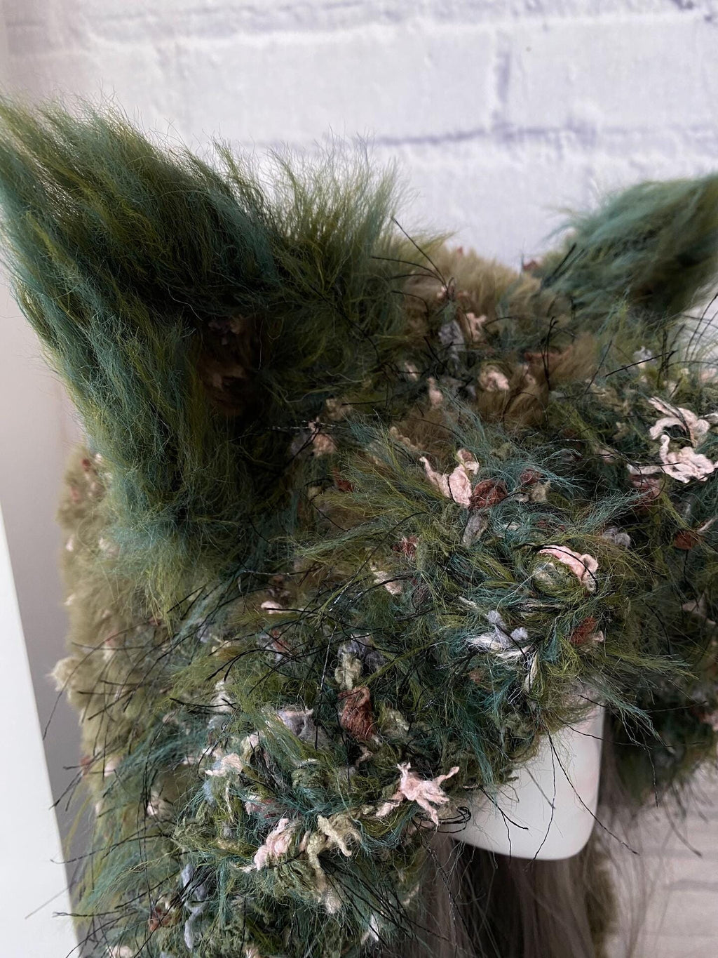 StellarPride Moss Green Cat Ear Hood Fuzzy Knit Fairycore Beanie