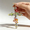 MourningGardenStudio Handmade Lampwork Glass Cross Pendant Clear Floral Vine