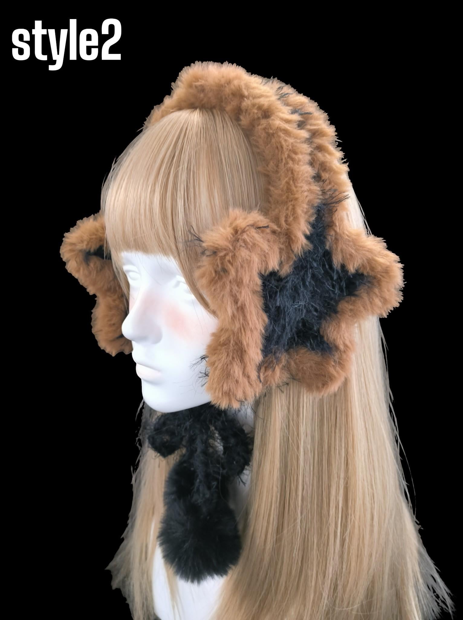 StellarPride Brown & Black Star Crochet Ear Warmer Handmade Boho