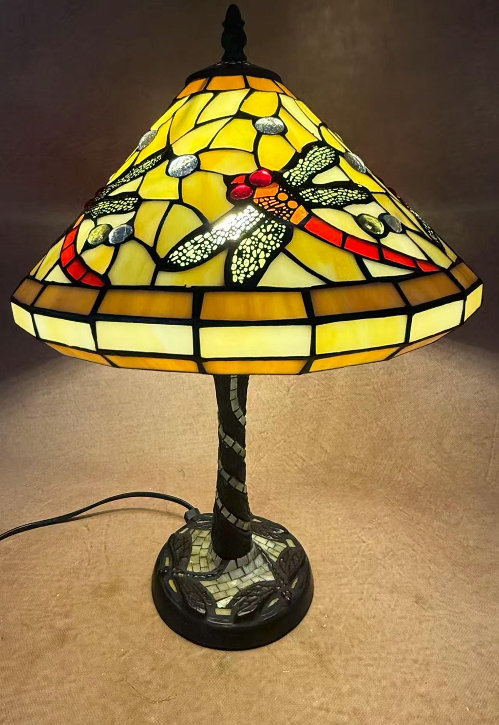 U2Antique Dragonfly Tiffany Style Stained Glass Table Lamp 12in