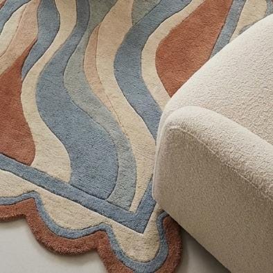 RugverseCreations Wavy Edge Hand-Tufted Wool Area Rug Retro 70s