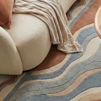 RugverseCreations Wavy Edge Hand-Tufted Wool Area Rug Retro 70s