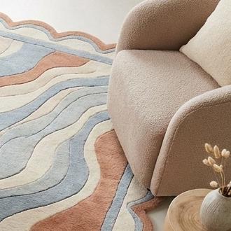 RugverseCreations Wavy Edge Hand-Tufted Wool Area Rug Retro 70s