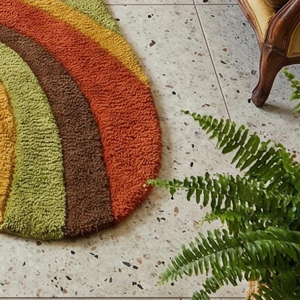 RugverseCreations Retro 70s Psychedelic Swirl Hand Tufted Wool Rug