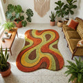 RugverseCreations Retro 70s Psychedelic Swirl Hand Tufted Wool Rug