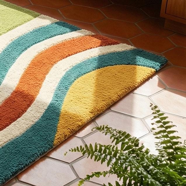 RugverseCreations Mid Century Modern Abstract Square Wool Rug - Hand Tufted