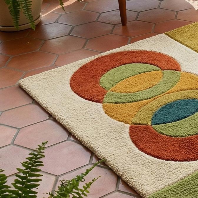RugverseCreations Mid Century Modern Abstract Square Wool Rug - Hand Tufted