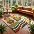 RugverseCreations Mid Century Modern Abstract Square Wool Rug - Hand Tufted