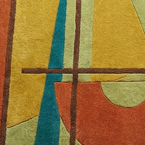 Mid Century Modern Geometric Hand Tufted Wool Rug Mustard Teal Rust