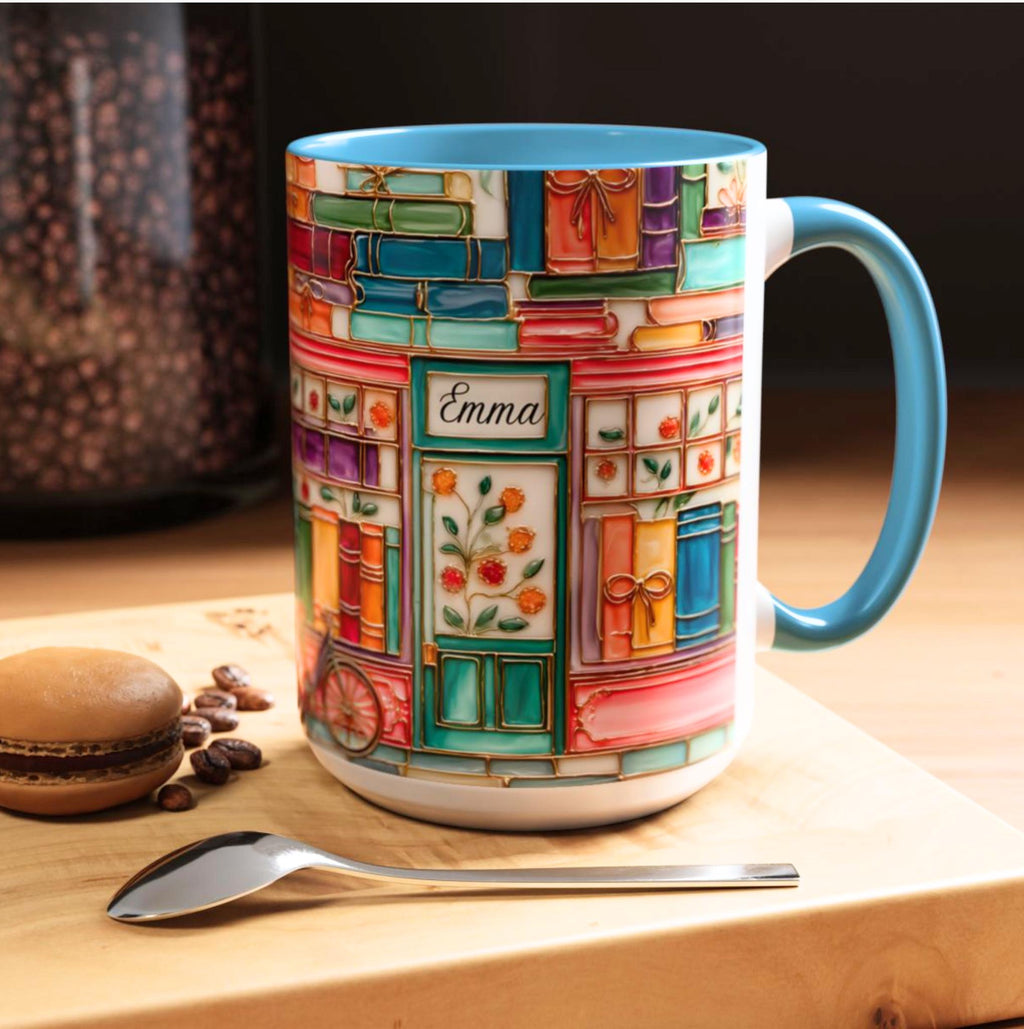 LELORESTORE Personalized Bookshelf Mug Stained Glass Ceramic Coffee Cup