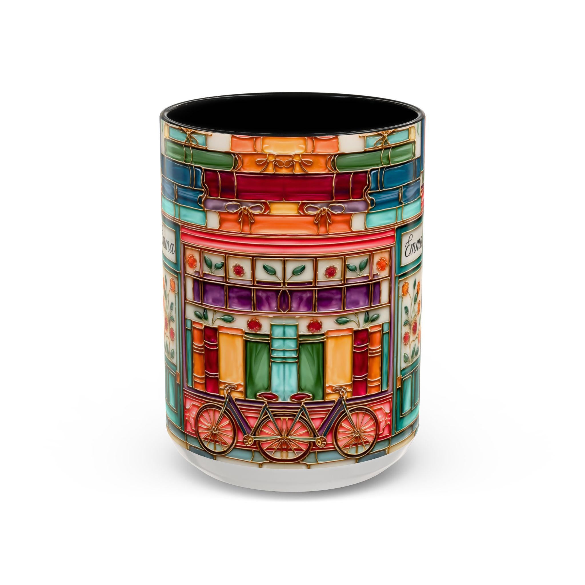 LELORESTORE Personalized Bookshelf Mug Stained Glass Ceramic Coffee Cup