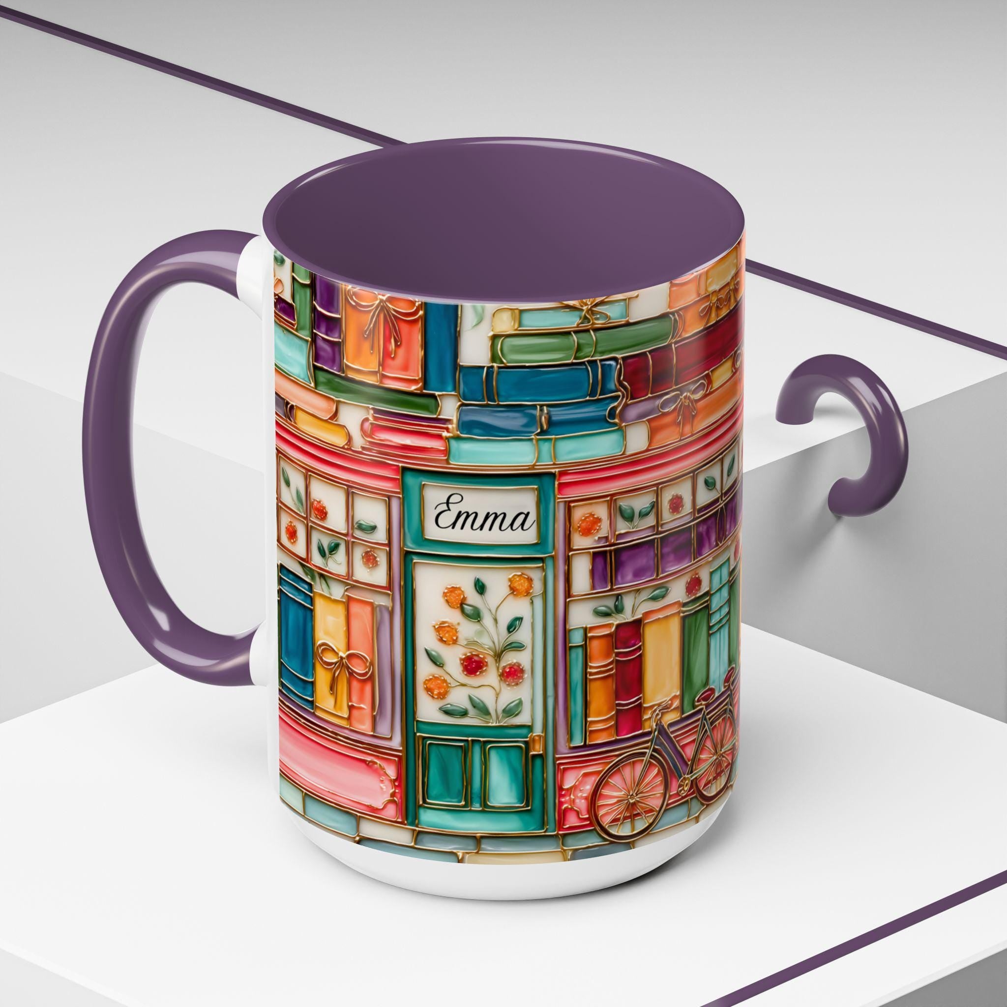 LELORESTORE Personalized Bookshelf Mug Stained Glass Ceramic Coffee Cup