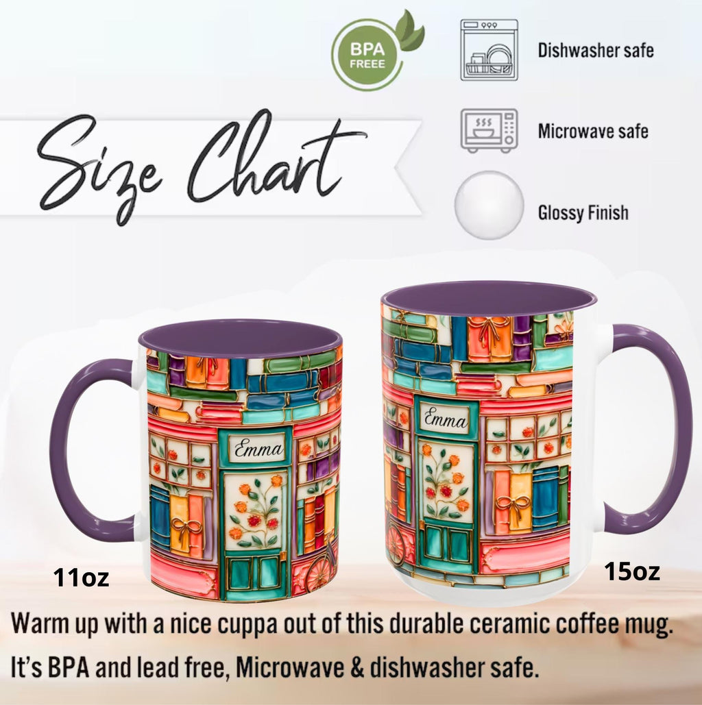 LELORESTORE Personalized Bookshelf Mug Stained Glass Ceramic Coffee Cup