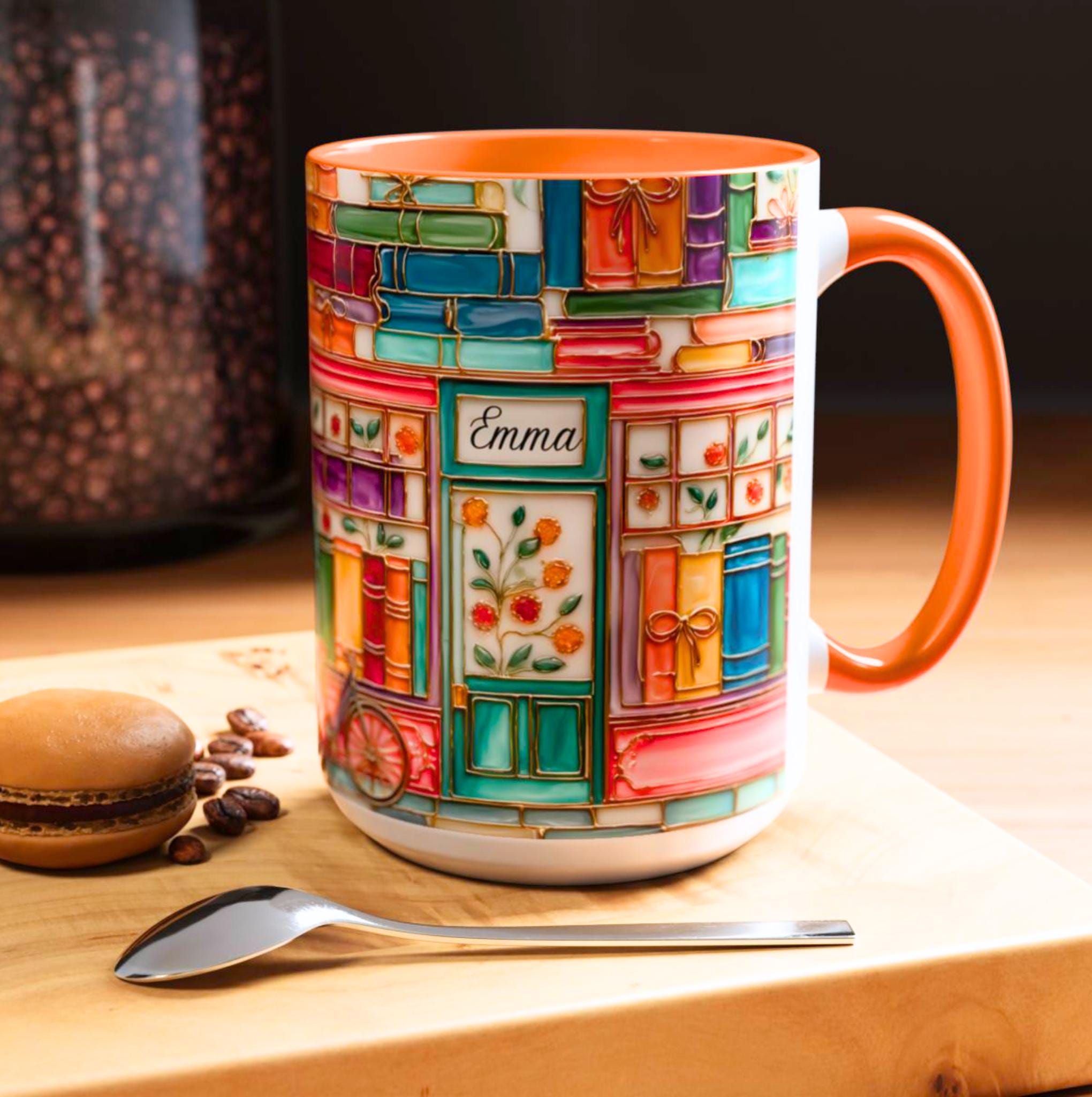 LELORESTORE Personalized Bookshelf Mug Stained Glass Ceramic Coffee Cup