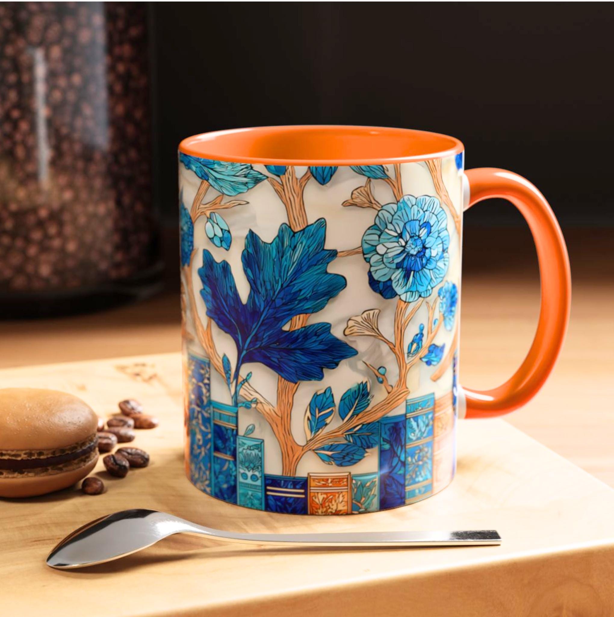 LELORESTORE Floral Bookshelf Coffee Mug Stained Glass Style