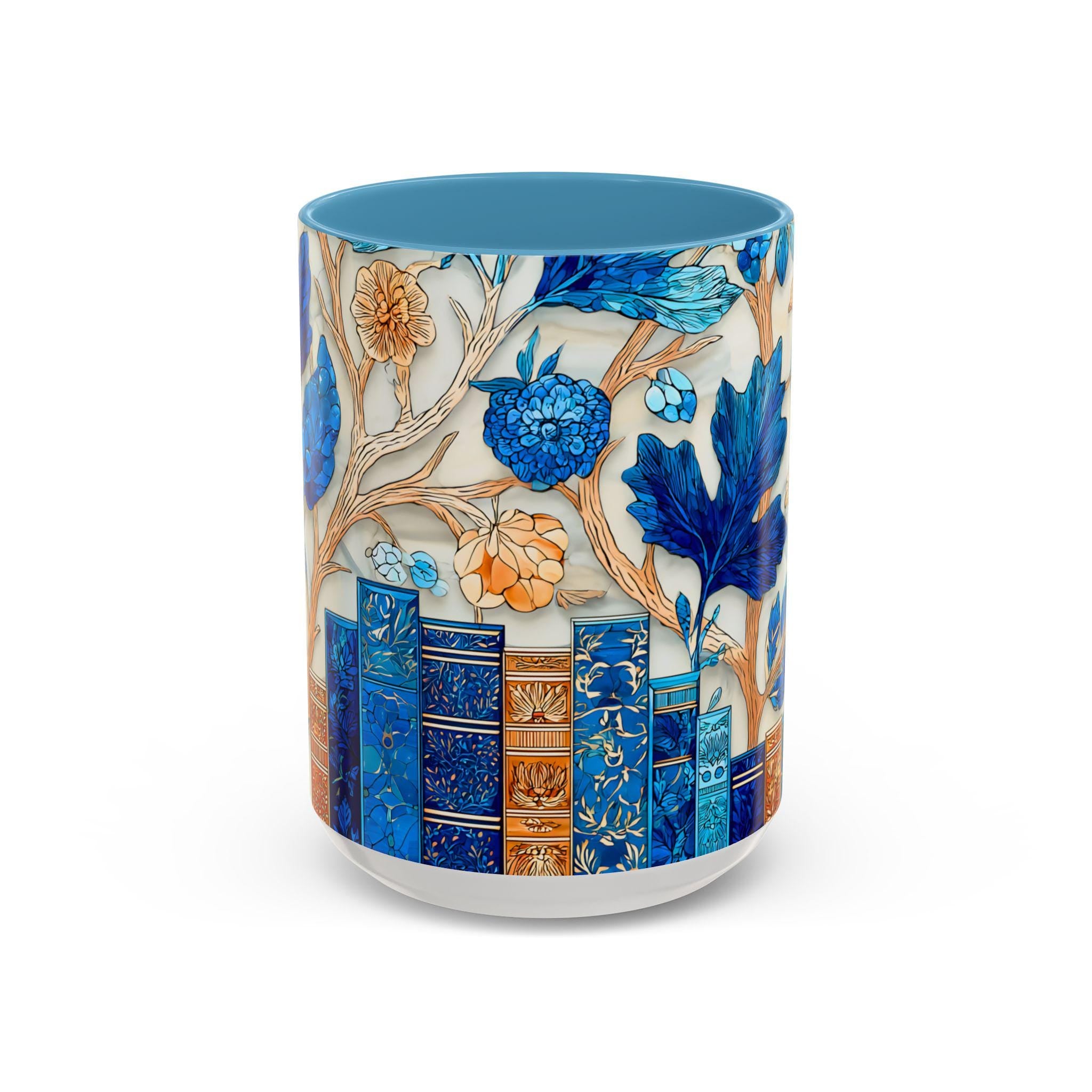 LELORESTORE Floral Bookshelf Coffee Mug Stained Glass Style