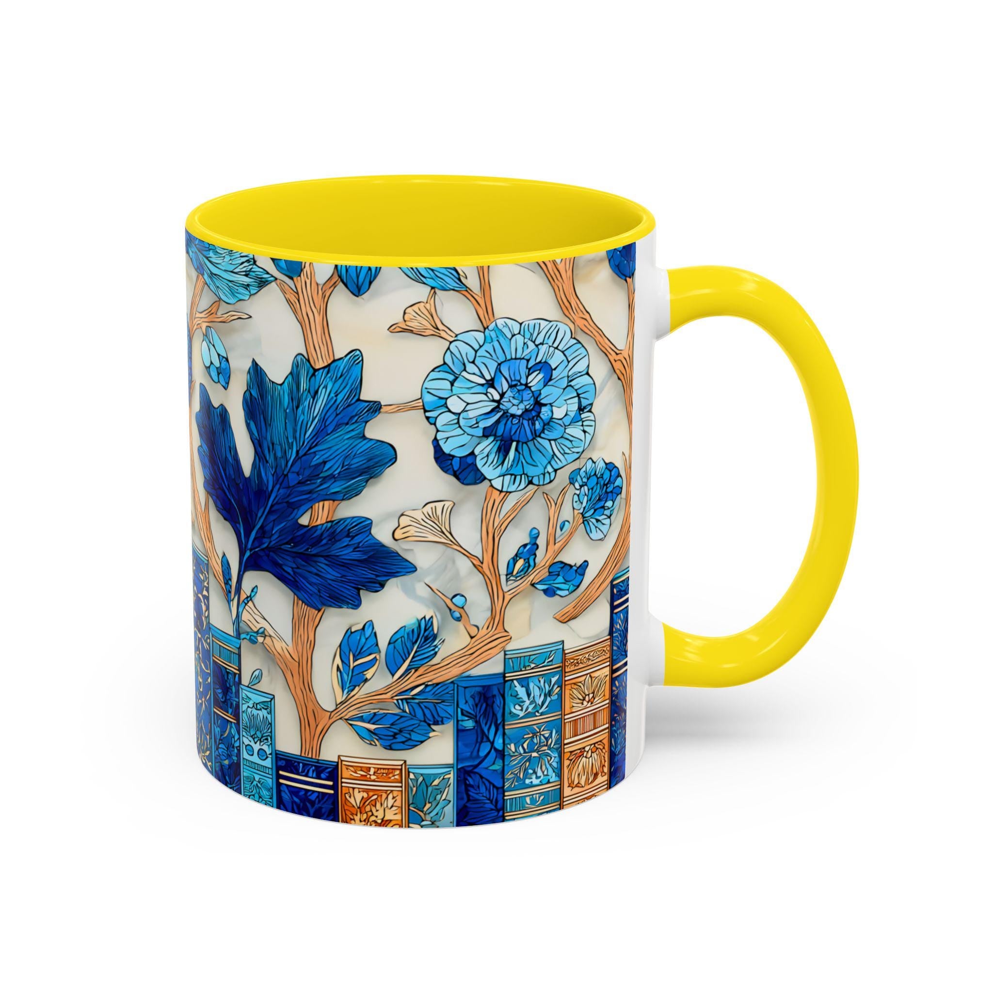 LELORESTORE Floral Bookshelf Coffee Mug Stained Glass Style