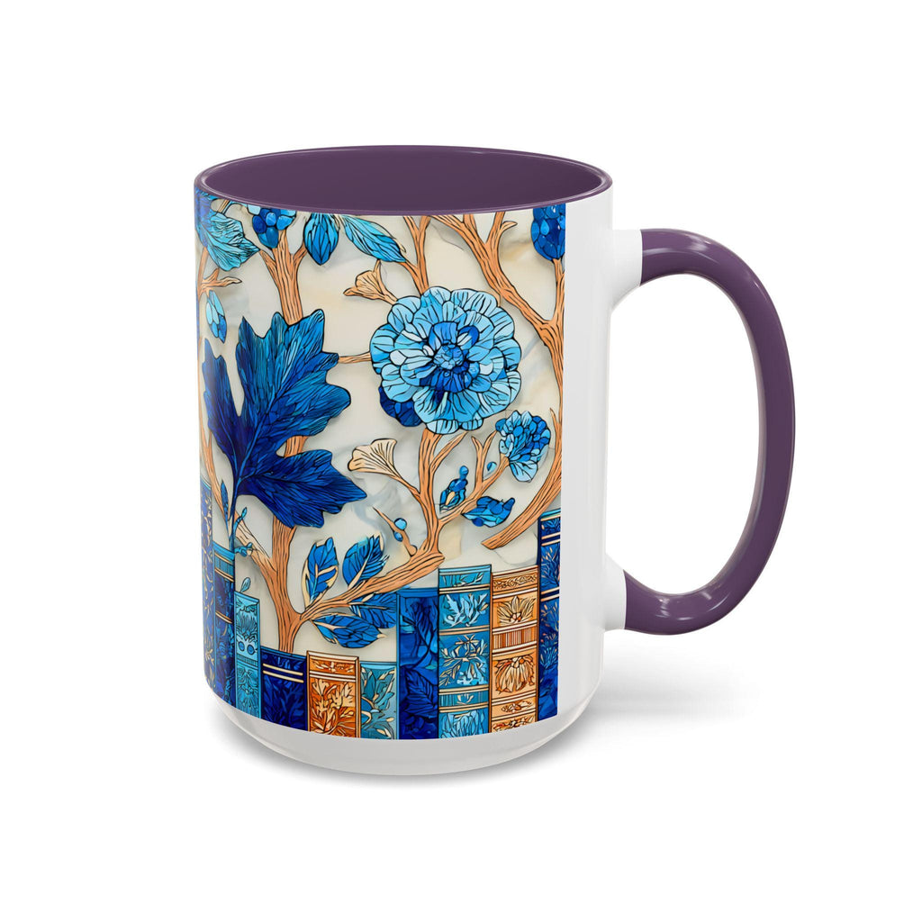 LELORESTORE Floral Bookshelf Coffee Mug Stained Glass Style