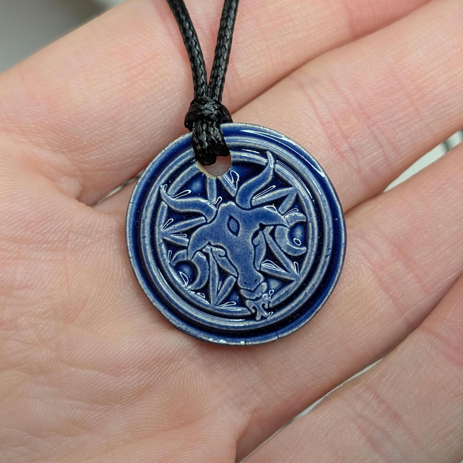 NoctemPottery Baphomet Pentagram Crescent Moon Ceramic Wax Seal Pendant