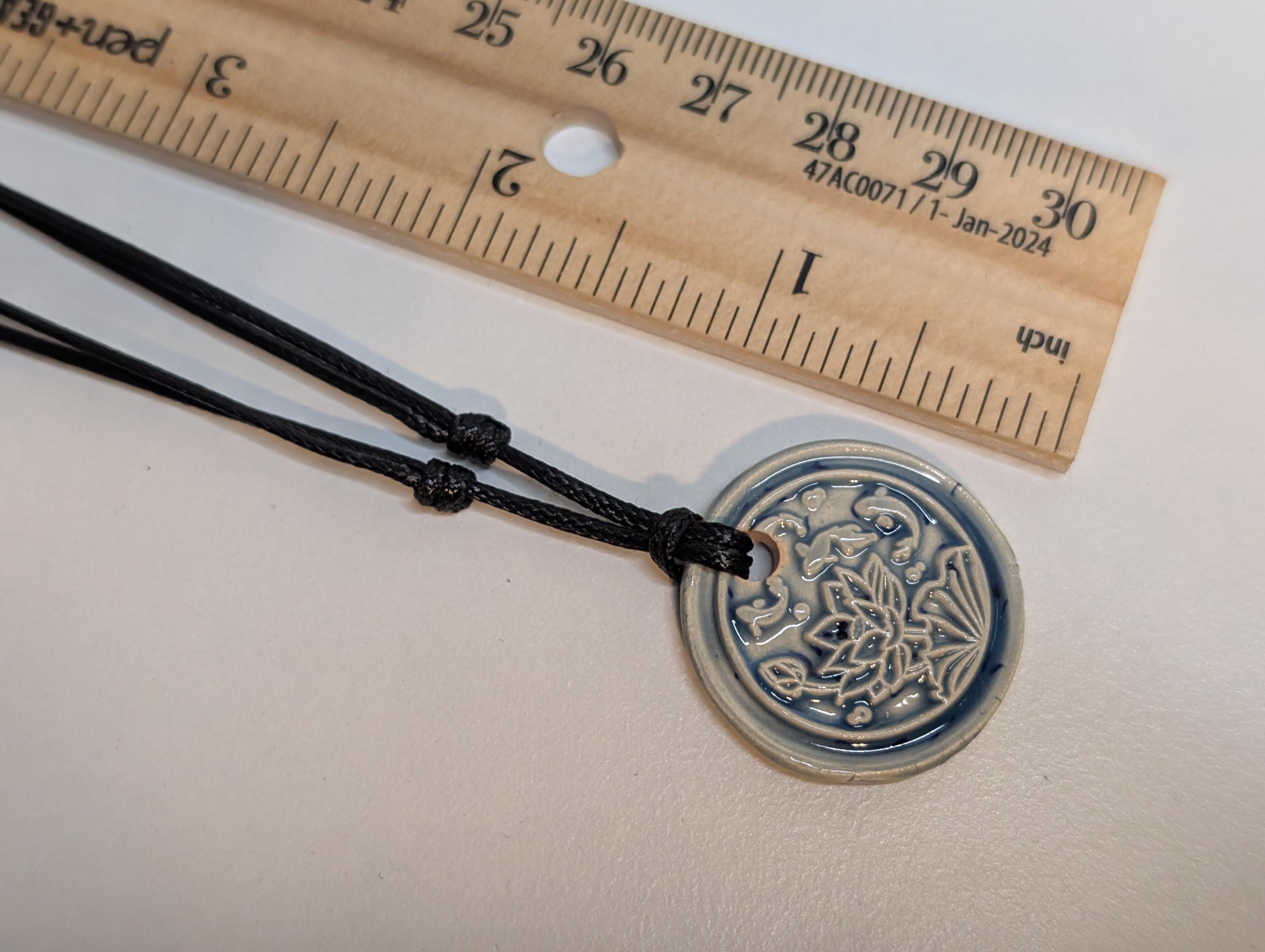 NoctemPottery Lotus Koi Ceramic Wax Seal Pendant Necklace