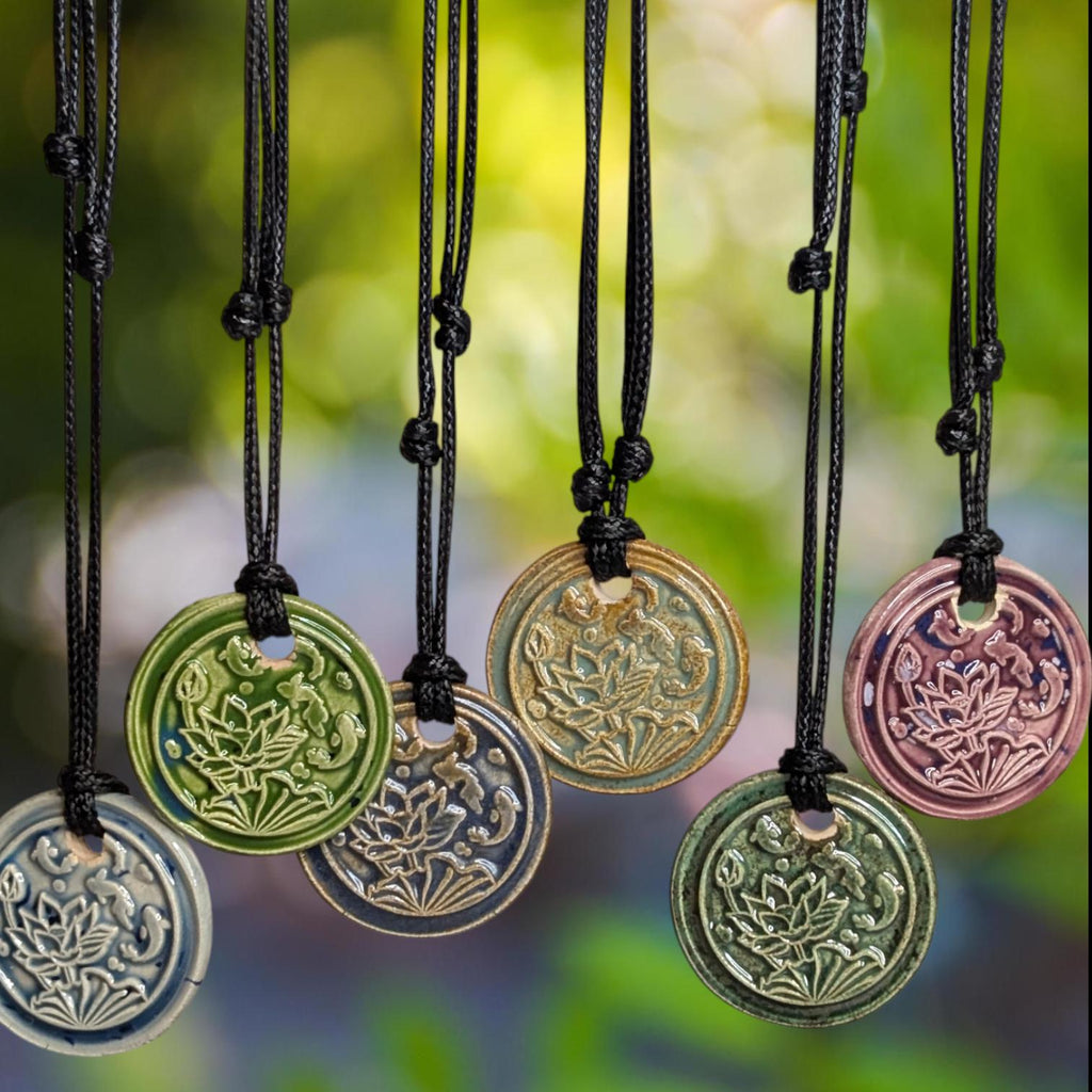 NoctemPottery Lotus Koi Ceramic Wax Seal Pendant Necklace