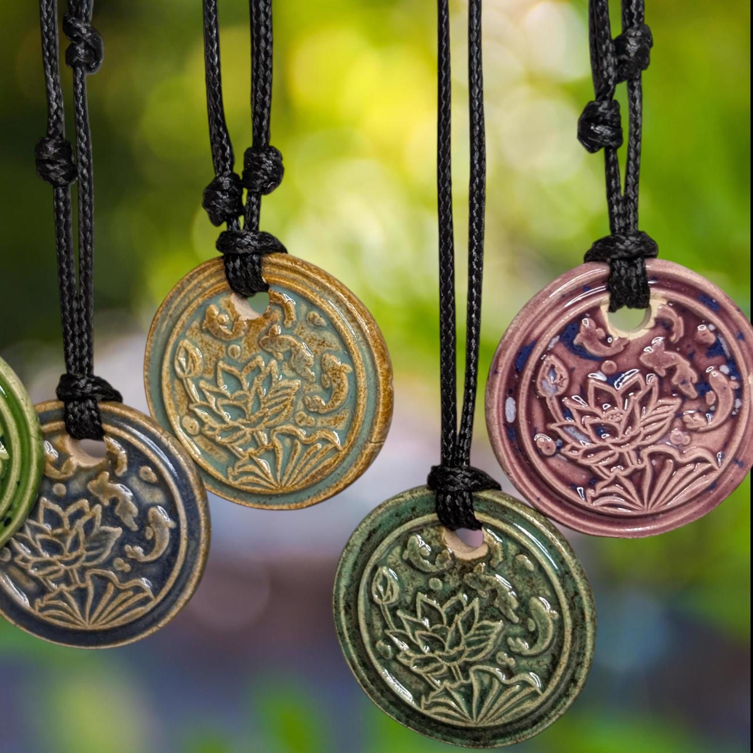 NoctemPottery Lotus Koi Ceramic Wax Seal Pendant Necklace