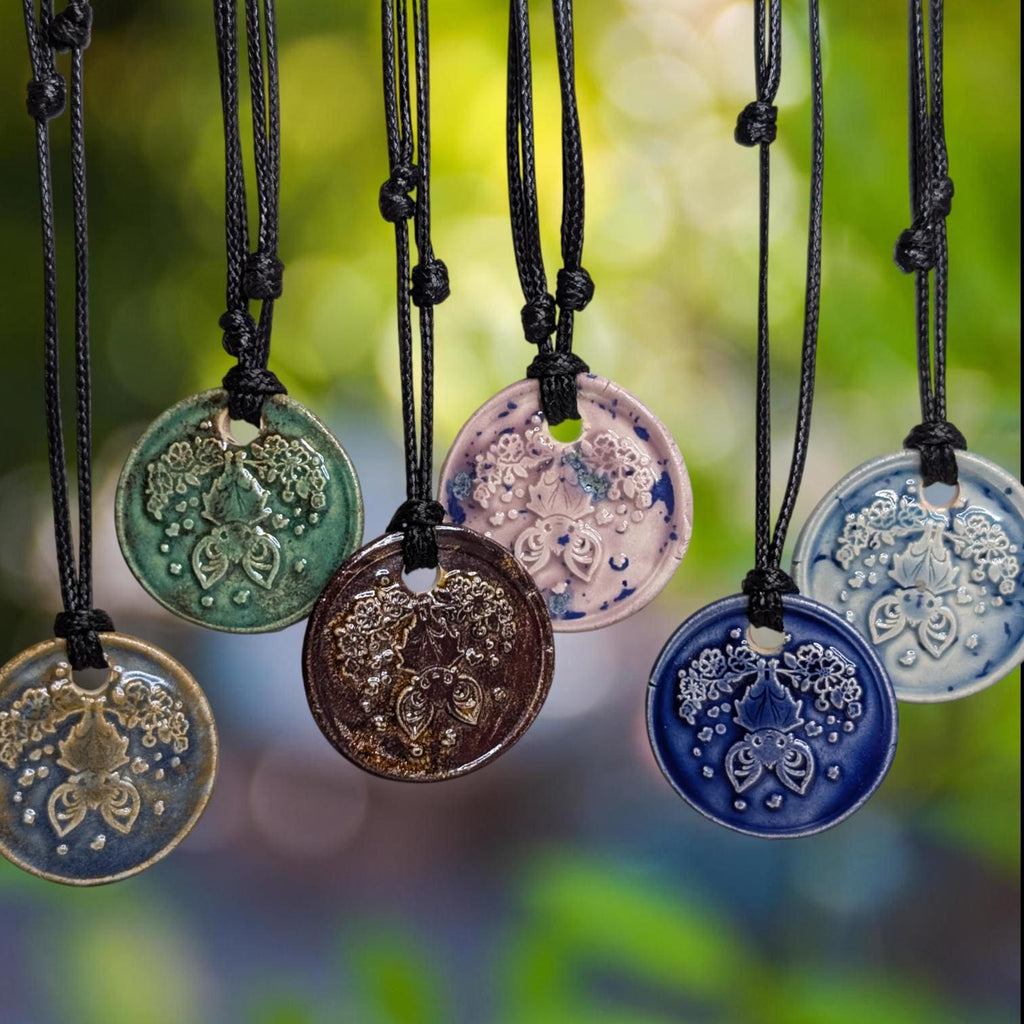 NoctemPottery Upside Down Bat Floral Ceramic Wax Seal Pendant Necklace