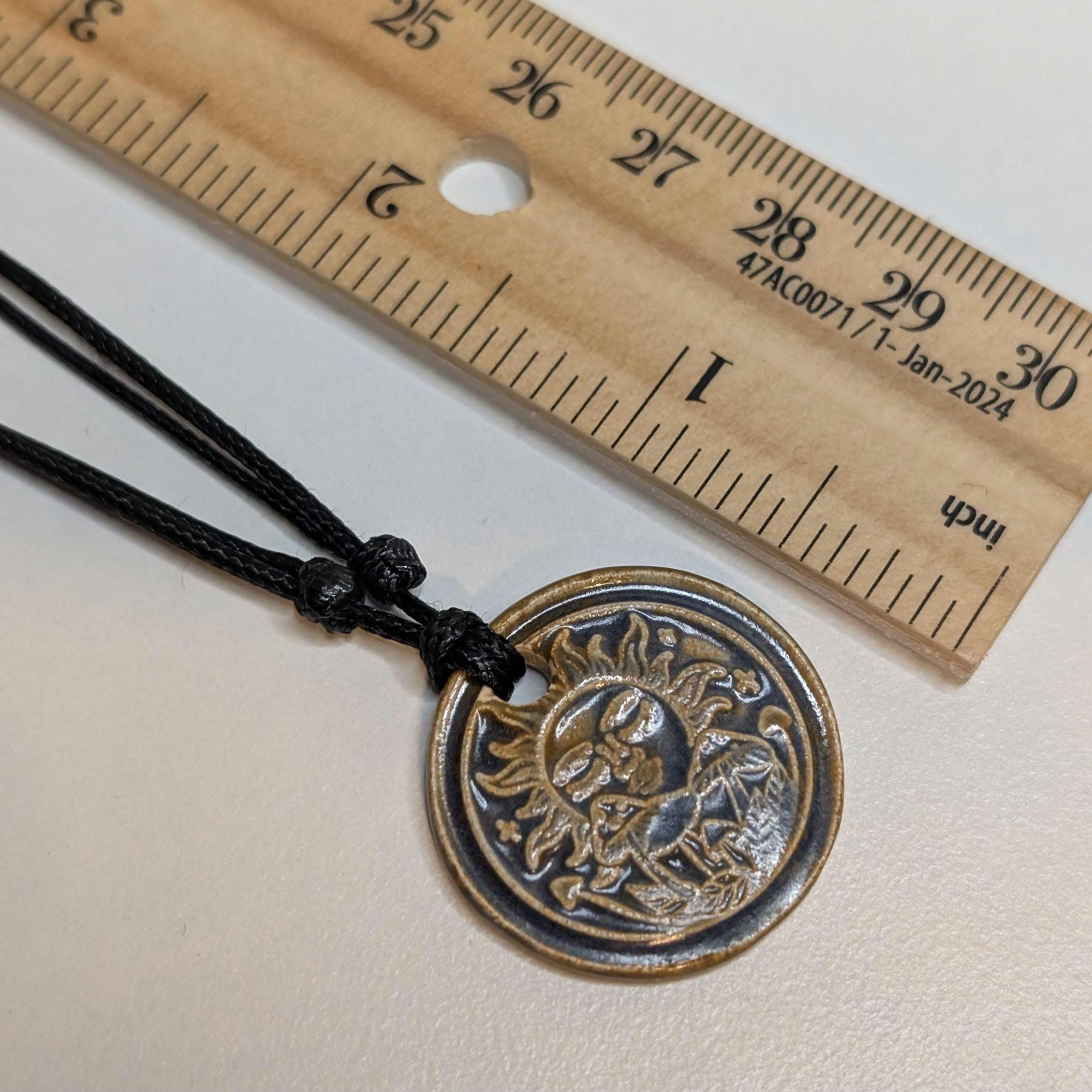 NoctemPottery Ceramic Sun and Mushroom Wax Seal Pendant Necklace Adjustable Cord