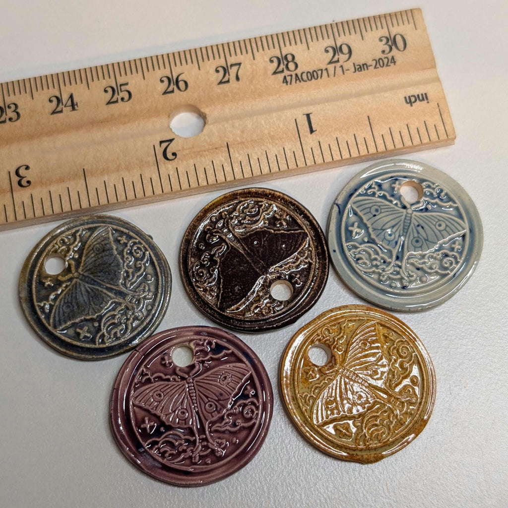 NoctemPottery Luna Moth Celestial Cloud Ceramic Wax Seal Pendant Necklace Adjustable Cord