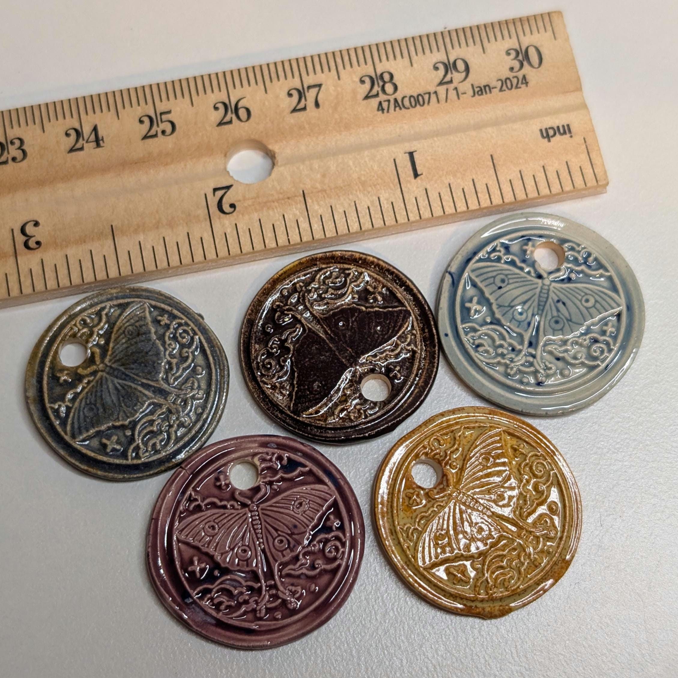 NoctemPottery Luna Moth Celestial Cloud Ceramic Wax Seal Pendant Necklace Adjustable Cord