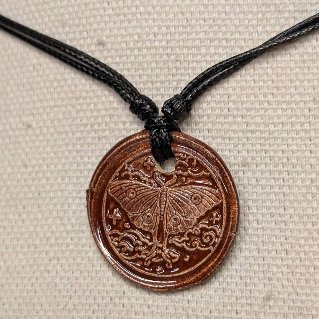 NoctemPottery Luna Moth Celestial Cloud Ceramic Wax Seal Pendant Necklace Adjustable Cord