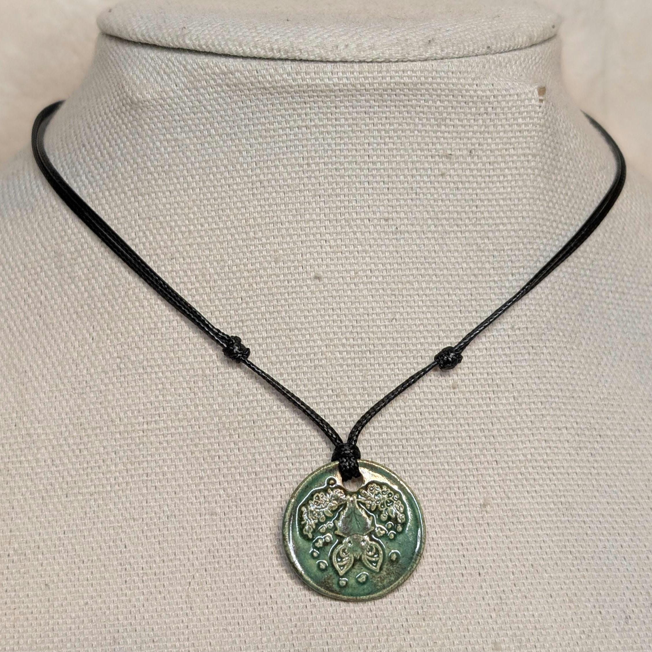 NoctemPottery Upside Down Bat Floral Ceramic Wax Seal Pendant Necklace