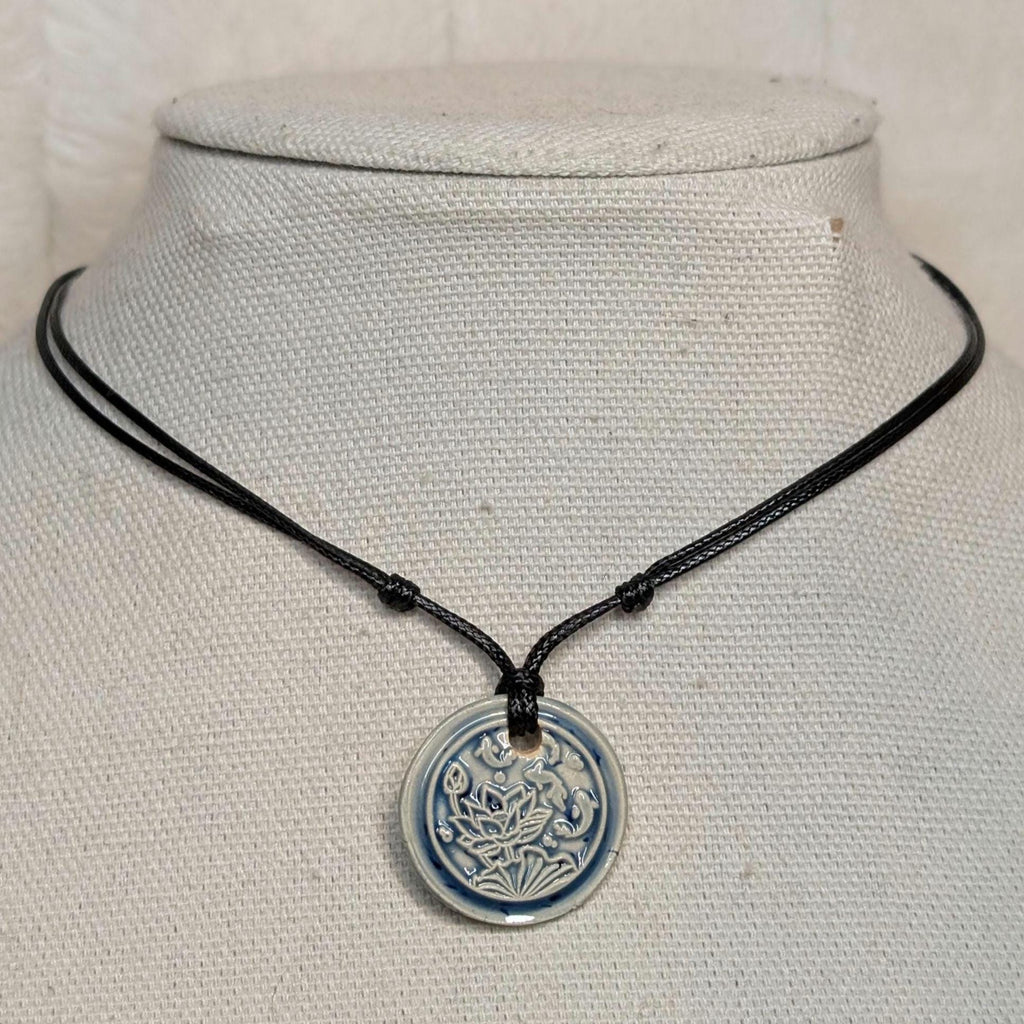 NoctemPottery Lotus Koi Ceramic Wax Seal Pendant Necklace