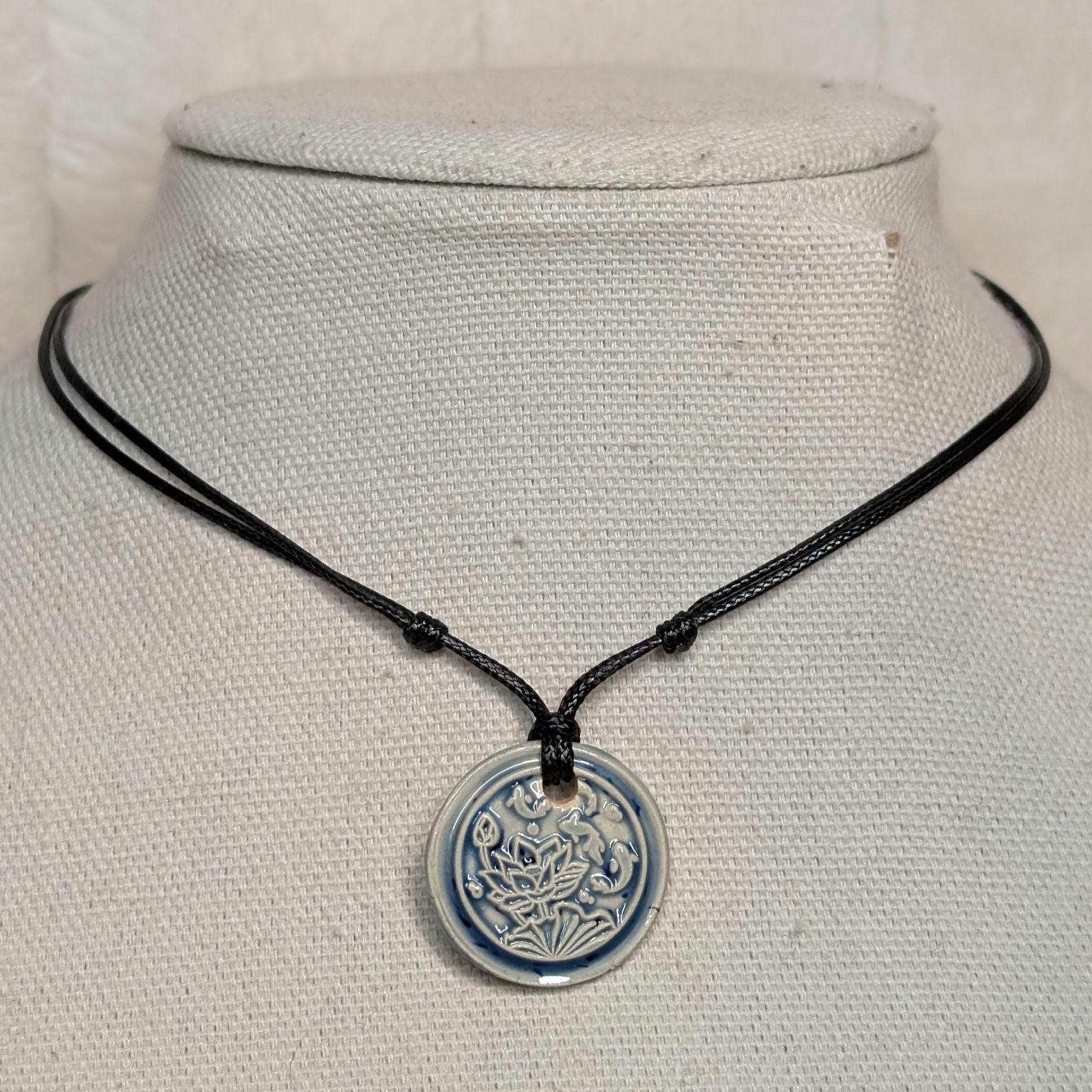 NoctemPottery Lotus Koi Ceramic Wax Seal Pendant Necklace