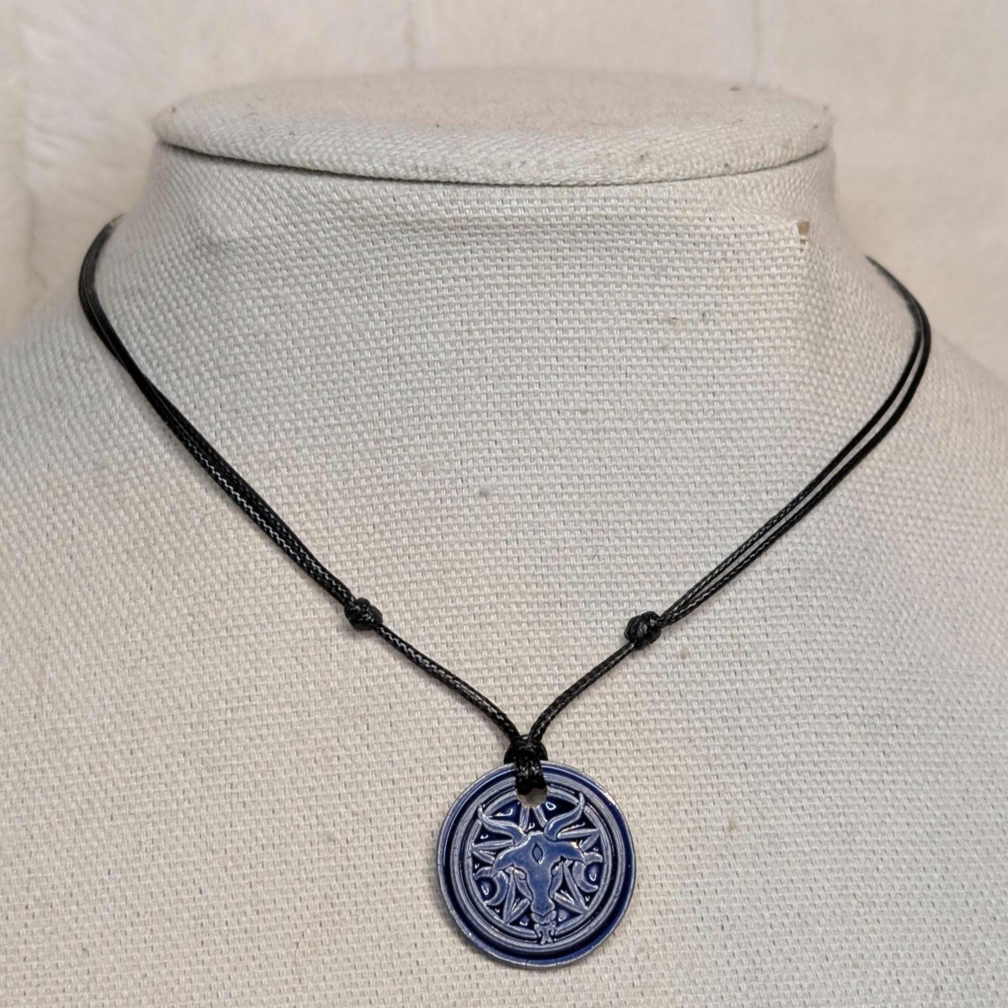 NoctemPottery Baphomet Pentagram Crescent Moon Ceramic Wax Seal Pendant