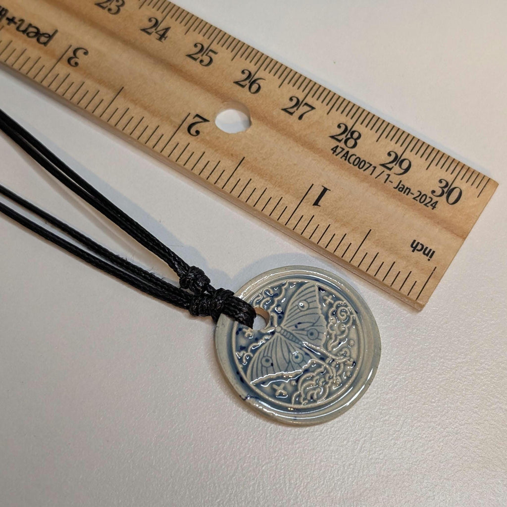 NoctemPottery Luna Moth Celestial Cloud Ceramic Wax Seal Pendant Necklace Adjustable Cord