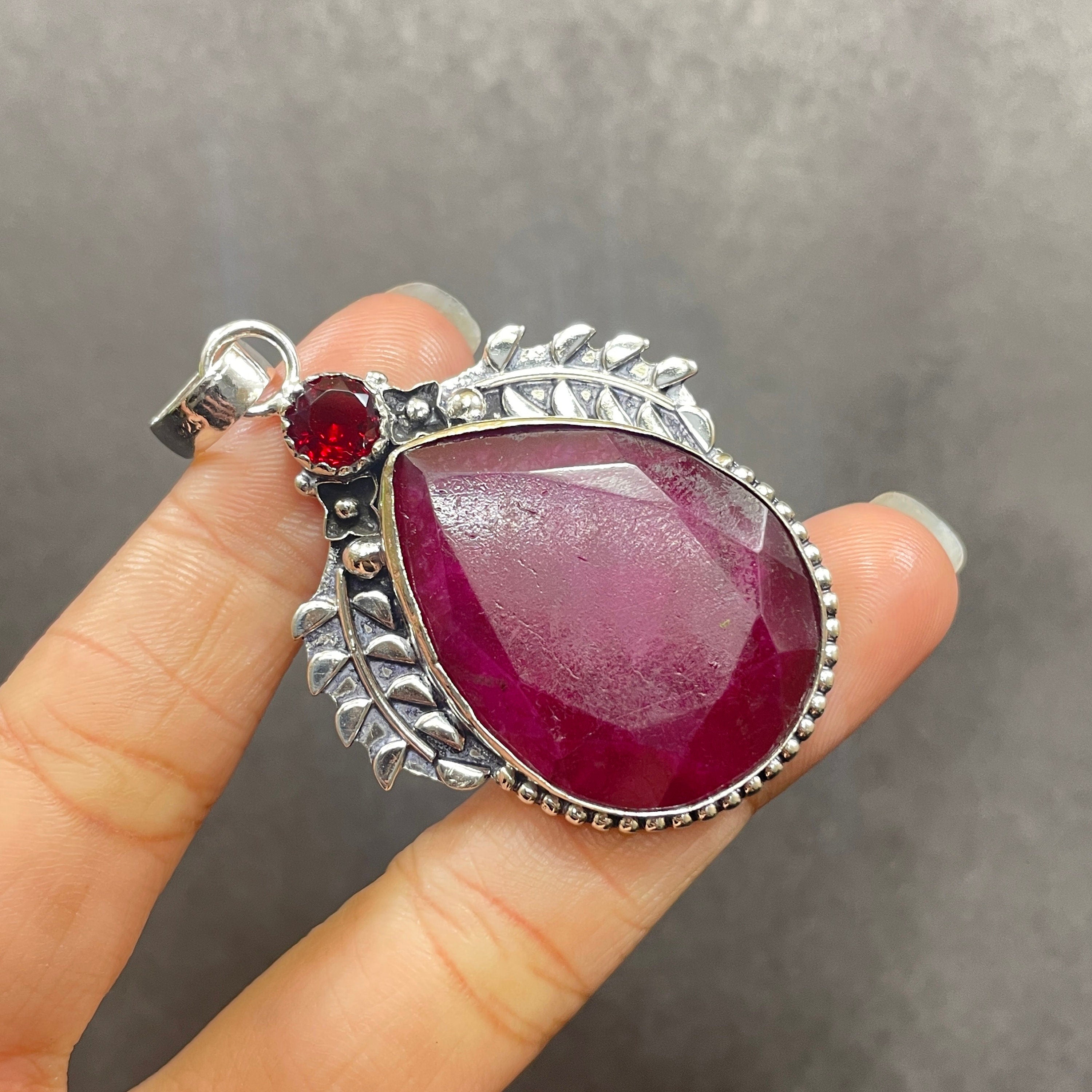 Handmade Ruby 925 Sterling Silver Pendant, Christmas Gift