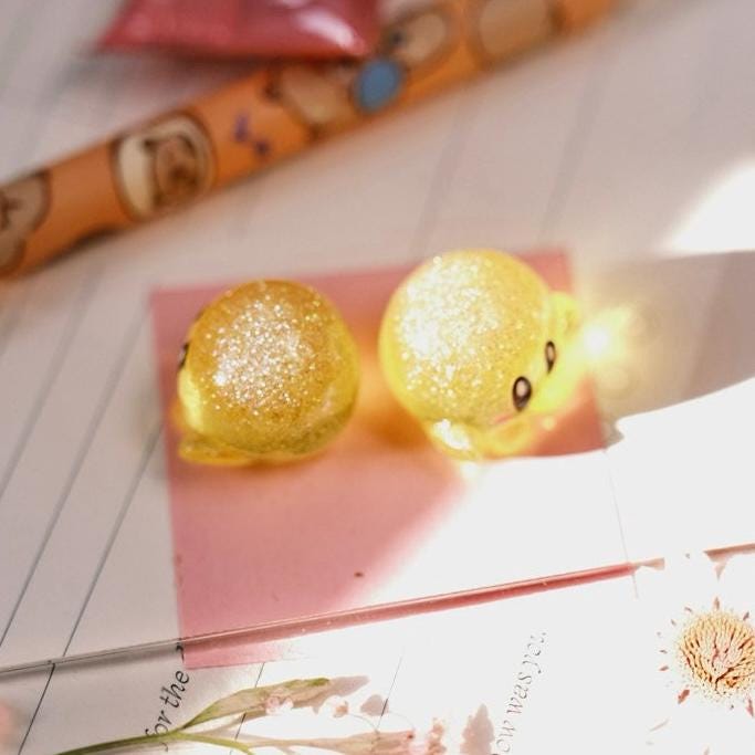 VanillaStarCafe Bubbly Kirby and Sparkling Shimmer Kirby Handmade Resin Charm