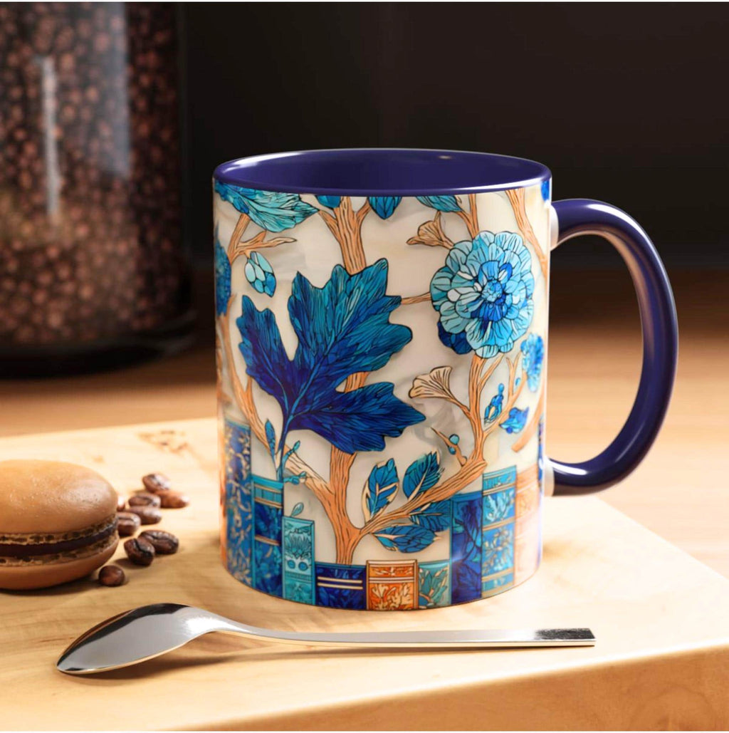 LELORESTORE Floral Bookshelf Coffee Mug Stained Glass Style